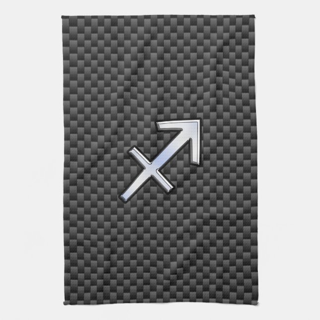 Sagittarius Zodiac Symbol Charcoal Carbon Fibre Tea Towel (Vertical)