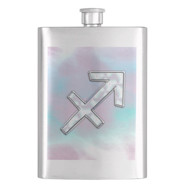 Sagittarius Zodiac Symbol Mother of Pearl Style Hip Flask (Front)