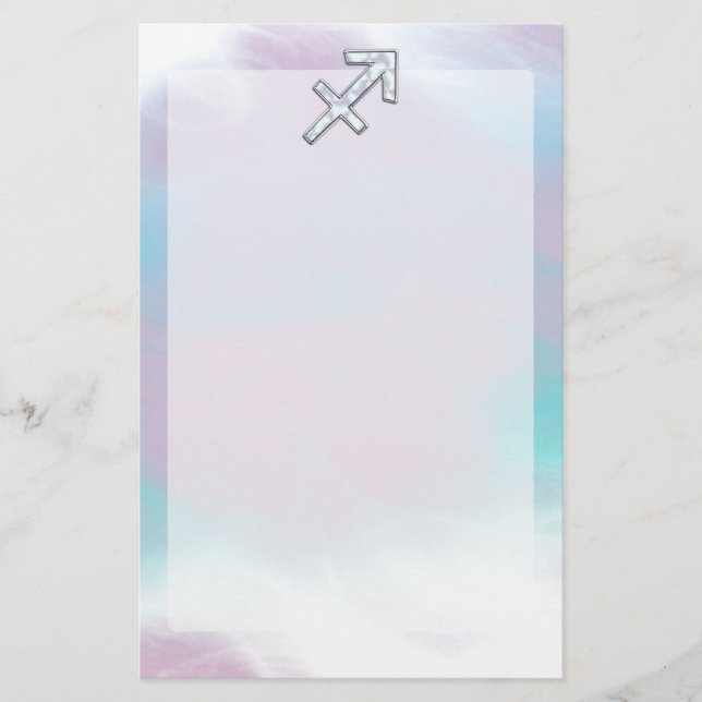 Sagittarius Zodiac Symbol Mother of Pearl Style Stationery (Front)