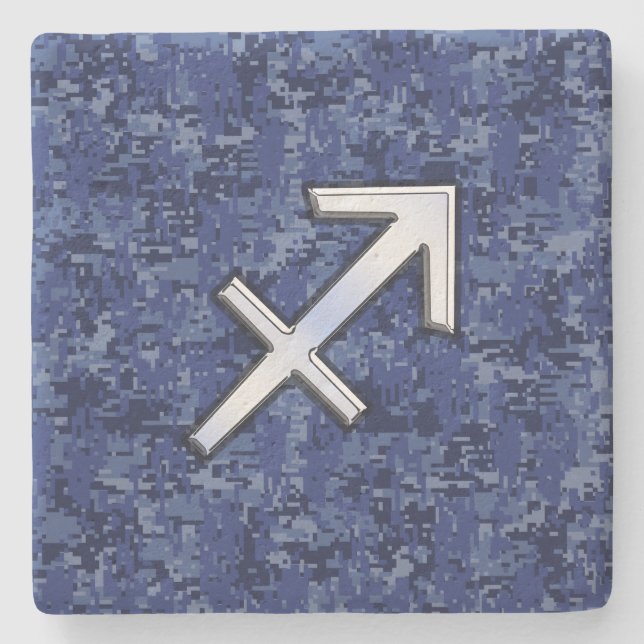 Sagittarius Zodiac Symbol NavyDigital Camouflage Stone Coaster (Front)