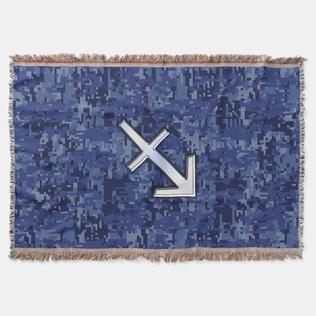 Sagittarius Zodiac Symbol NavyDigital Camouflage Throw Blanket (Front)