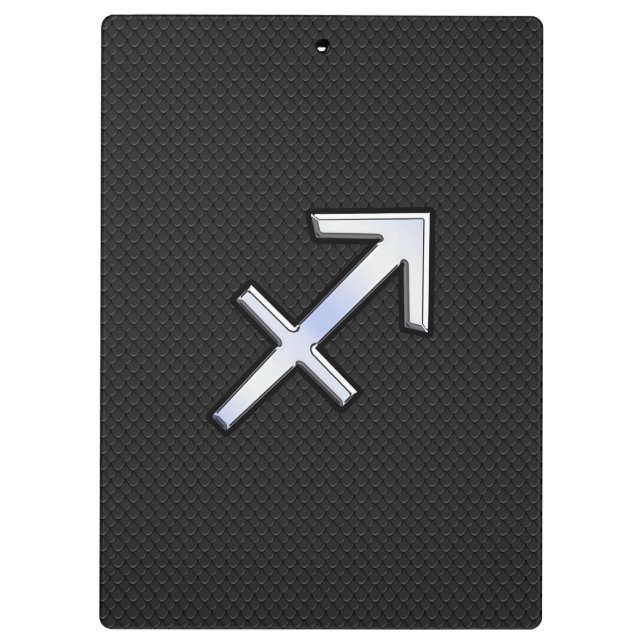 Sagittarius Zodiac Symbol on black snake skin Clipboard (Back)