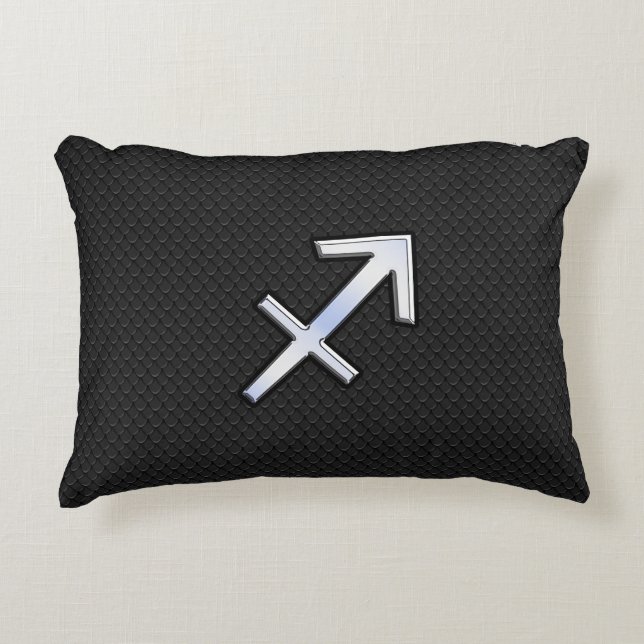 Sagittarius Zodiac Symbol on black snake skin Decorative Cushion (Front)