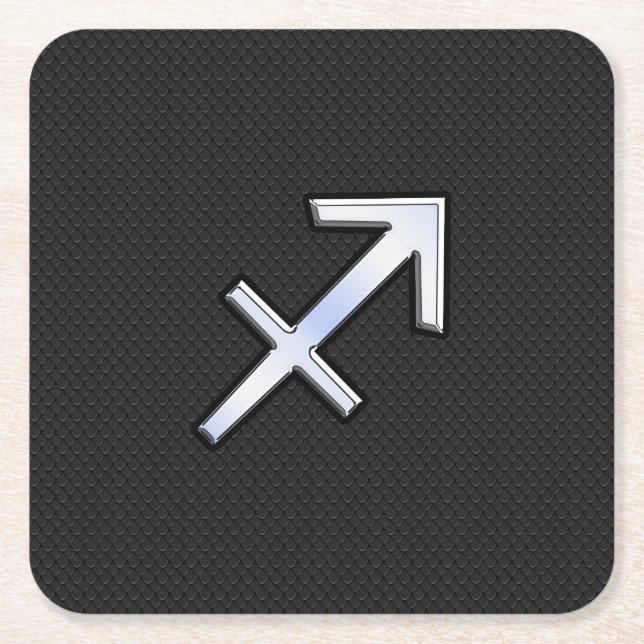 Sagittarius Zodiac Symbol on black snake skin Square Paper Coaster (Front)