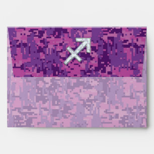 Sagittarius Zodiac Symbol on Fuchsia Digital Camo Envelopes