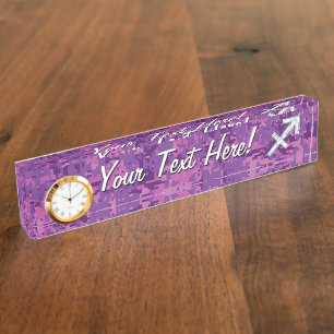 Sagittarius Zodiac Symbol on Fuchsia Digital Camo Nameplate