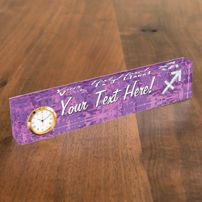 Sagittarius Zodiac Symbol on Fuchsia Digital Camo Nameplate (Side)