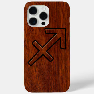 Sagittarius Zodiac Symbol on Mahogany Wood Decor iPhone 15 Pro Max Case