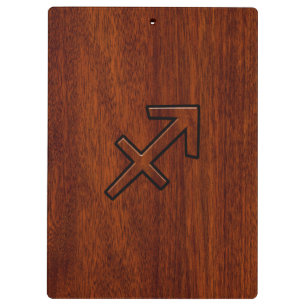 Sagittarius Zodiac Symbol on Mahogany Wood Decor Clipboard