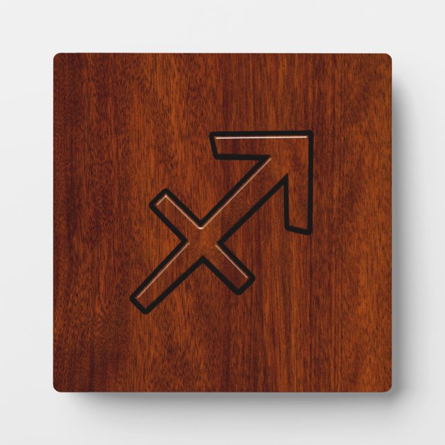 Sagittarius Zodiac Symbol on Mahogany Wood Decor Plaque (Front)