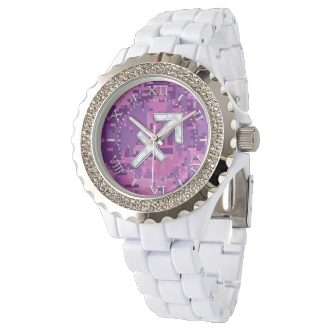 Sagittarius Zodiac Symbol Pink Camouflage Dial Watch (Angled)
