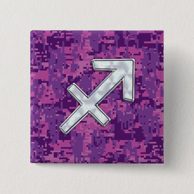 Sagittarius Zodiac Symbol Pink Digital Camouflage 15 Cm Square Badge (Front)