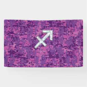Sagittarius Zodiac Symbol Pink Digital Camouflage Banner