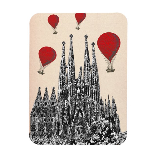 Sagrada Familia and Red Hot Air Balloons 2 Magnet (Vertical)