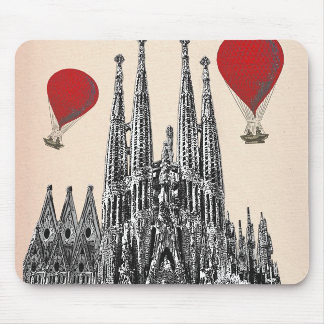 Sagrada Familia and Red Hot Air Balloons 2 Mouse Mat (Front)