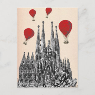 Sagrada Familia and Red Hot Air Balloons 2 Postcard