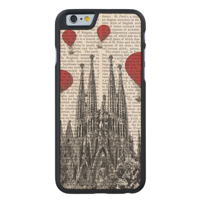 Sagrada Familia and Red Hot Air Balloons Carved Wood iPhone Case (Back)