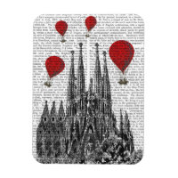 Sagrada Familia and Red Hot Air Balloons
