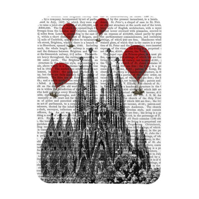 Sagrada Familia and Red Hot Air Balloons Magnet (Vertical)
