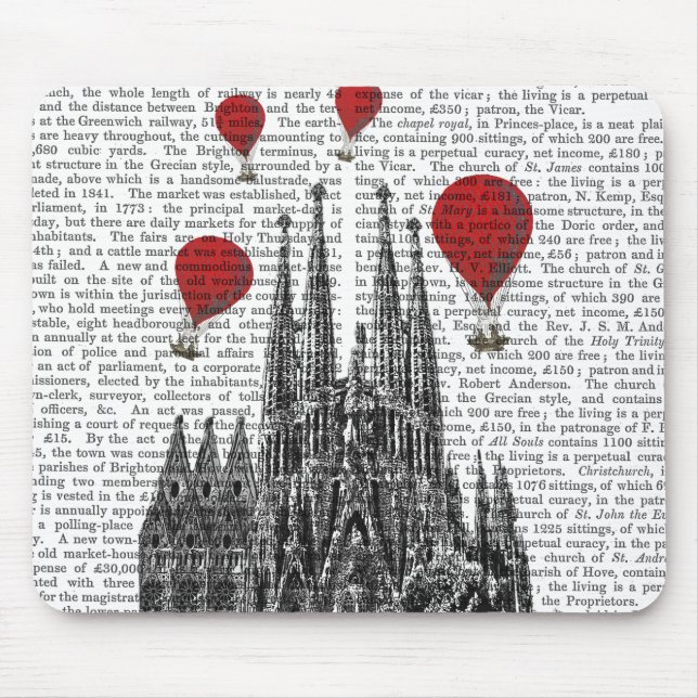 Sagrada Familia and Red Hot Air Balloons Mouse Mat (Front)