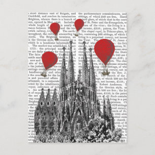 Sagrada Familia and Red Hot Air Balloons Postcard