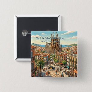 Sagrada Familia Barcelona Spain Travel Art Vintage 15 Cm Square Badge