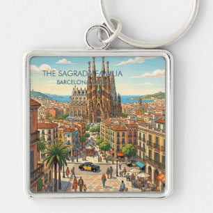 Sagrada Familia Barcelona Spain Travel Art Vintage Key Ring