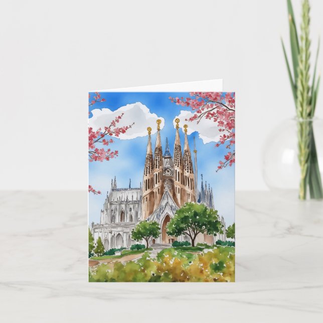 Sagrada Familia Barcelona Spain Watercolor Card (Front)