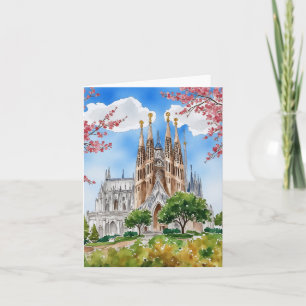 Sagrada Familia Barcelona Spain Watercolor Card