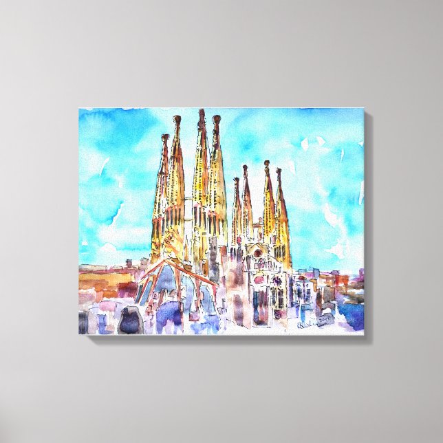 Sagrada Familia Barcelona watercolor painting Canvas Print (Front)