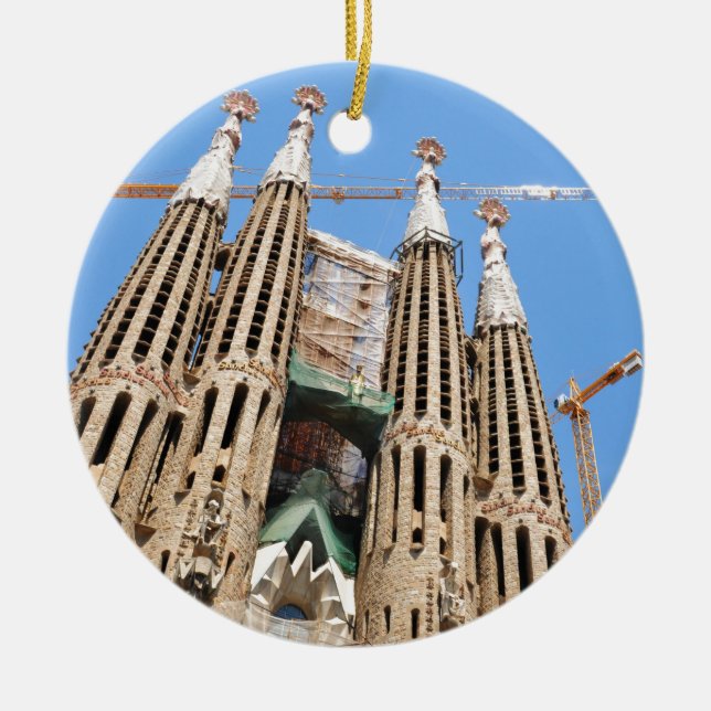 Sagrada Familia in Barcelona, Spain Ceramic Tree Decoration (Front)