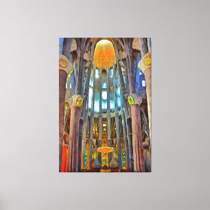 Sagrada Familia. View inside at sunset. Canvas Print