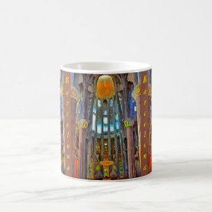 Sagrada Familia. View inside at sunset. Coffee Mug