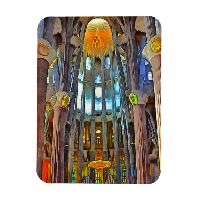 Sagrada Familia. View inside at sunset. Magnet (Vertical)