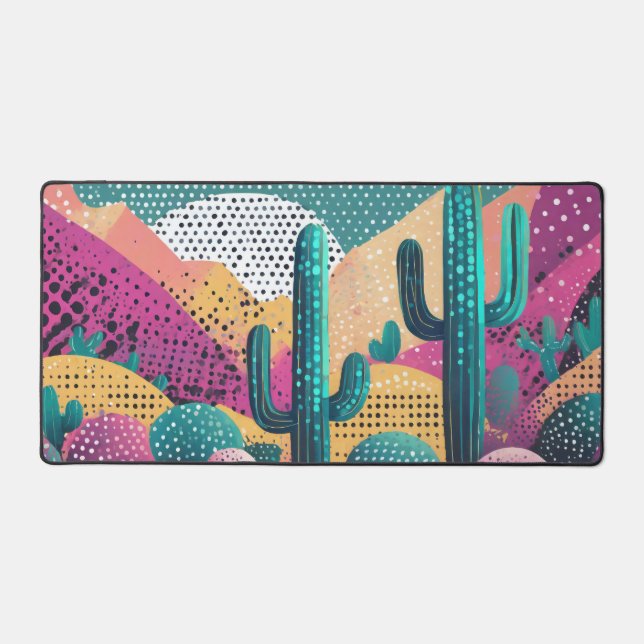 Saguaro cacti in landscape dotted background desk mat (Front)