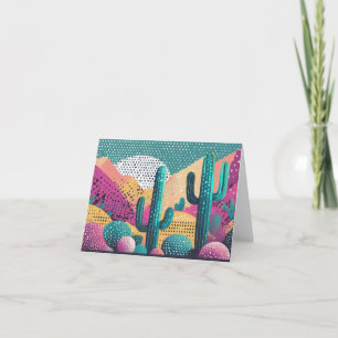 Saguaro cacti in landscape dotted background note card