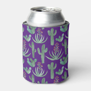 Saguaro Cactus Aloe Succulent Watercolor Purple Can Cooler
