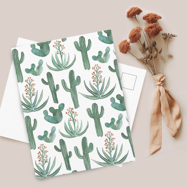 Saguaro Cactus Aloe Watercolor Pattern Simple Chic Postcard (Saguaro Cactus Aloe Watercolor Pattern Simple Minimal Postcard
)