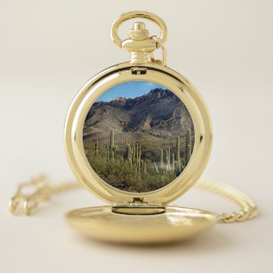 Saguaro Cactus and Catalina Mountains, Tucson AZ Pocket Watch