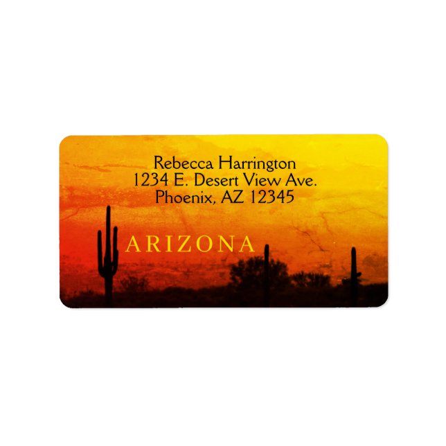 Saguaro Cactus Arizona Sunset Red Orange & Yellow Label (Front)