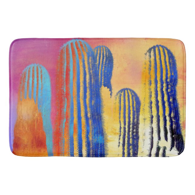 Saguaro Cactus Colourful Southwestern Desert Bath Mat (Front)