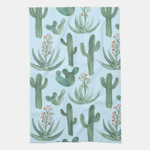 Saguaro Cactus Desert Aloe Pattern Watercolor Tea Towel