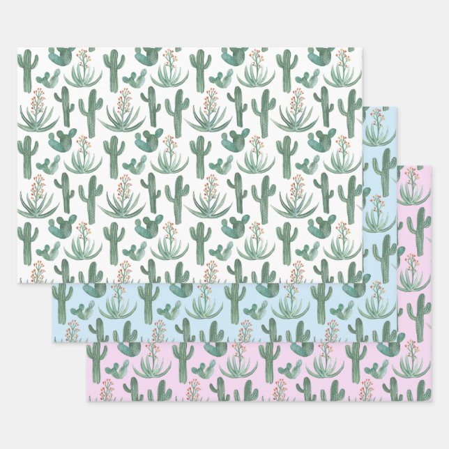 Saguaro Cactus Desert Watercolor Nature Botanical Wrapping Paper Sheet (Set)