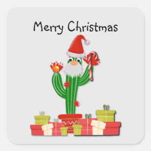 Saguaro Cactus Dressed Like Santa, Merry Christmas Square Sticker