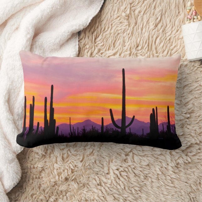 Saguaro Cactus Forest at Sunset Lumbar Cushion (Blanket)