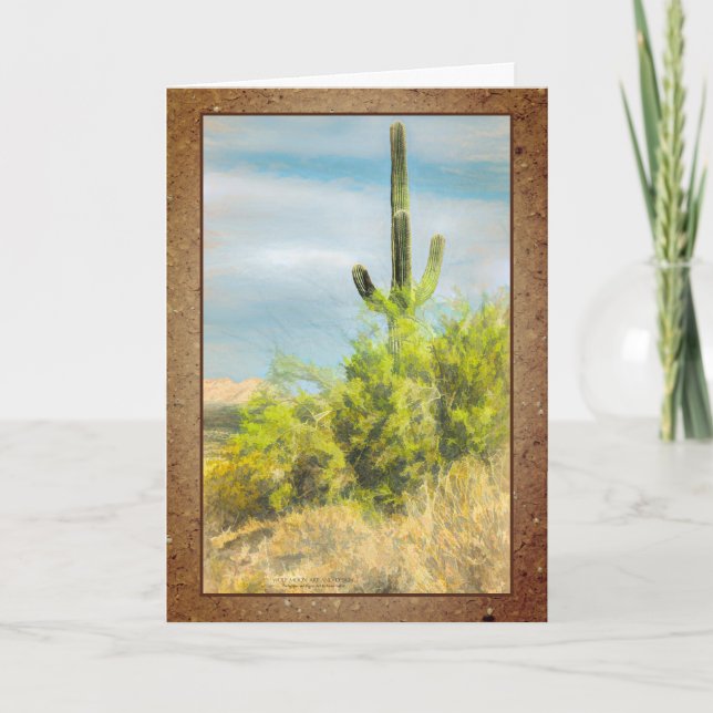 Saguaro Cactus Green Trees Digital Watercolor Card (Front)