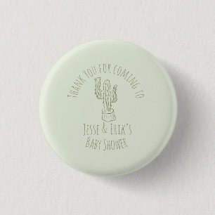 Saguaro Cactus Hand Drawn Green Baby Shower 3 Cm Round Badge