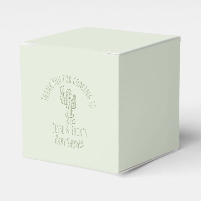 Saguaro Cactus Hand Drawn Green Baby Shower     Favour Box (Front Side)