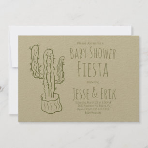 Saguaro Cactus Hand Drawn Green Baby Shower Invitation