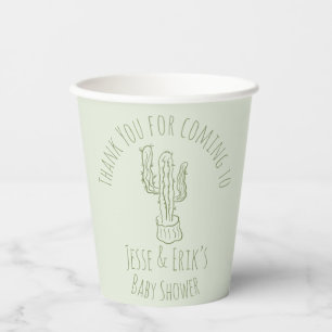 Saguaro Cactus Hand Drawn Green Baby Shower     Paper Cups